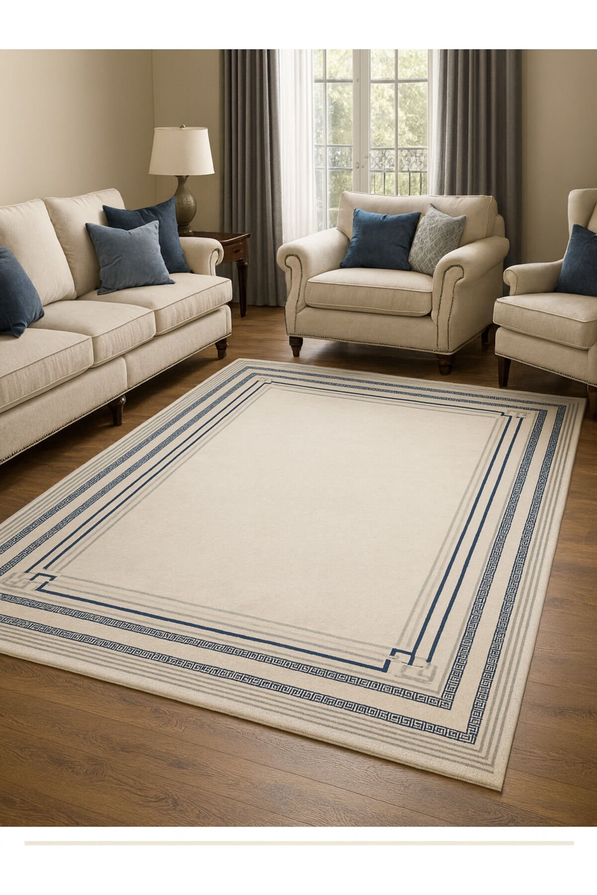 ALYA SIK DOKUMA ORTA KALINLIKTA AKRİLİK HALI Krem Mavi̇ - 160 X 230