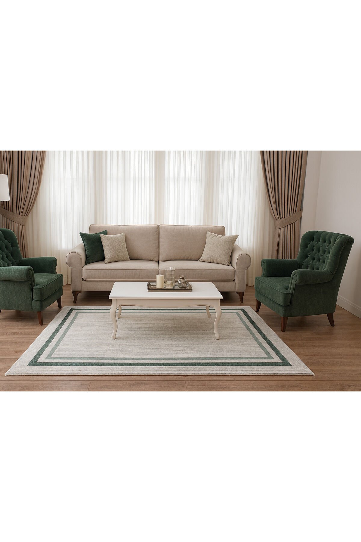 ALYA SIK DOKUMA ORTA KALINLIKTA AKRİLİK HALI Gri Yeşi̇l - 160 X 230