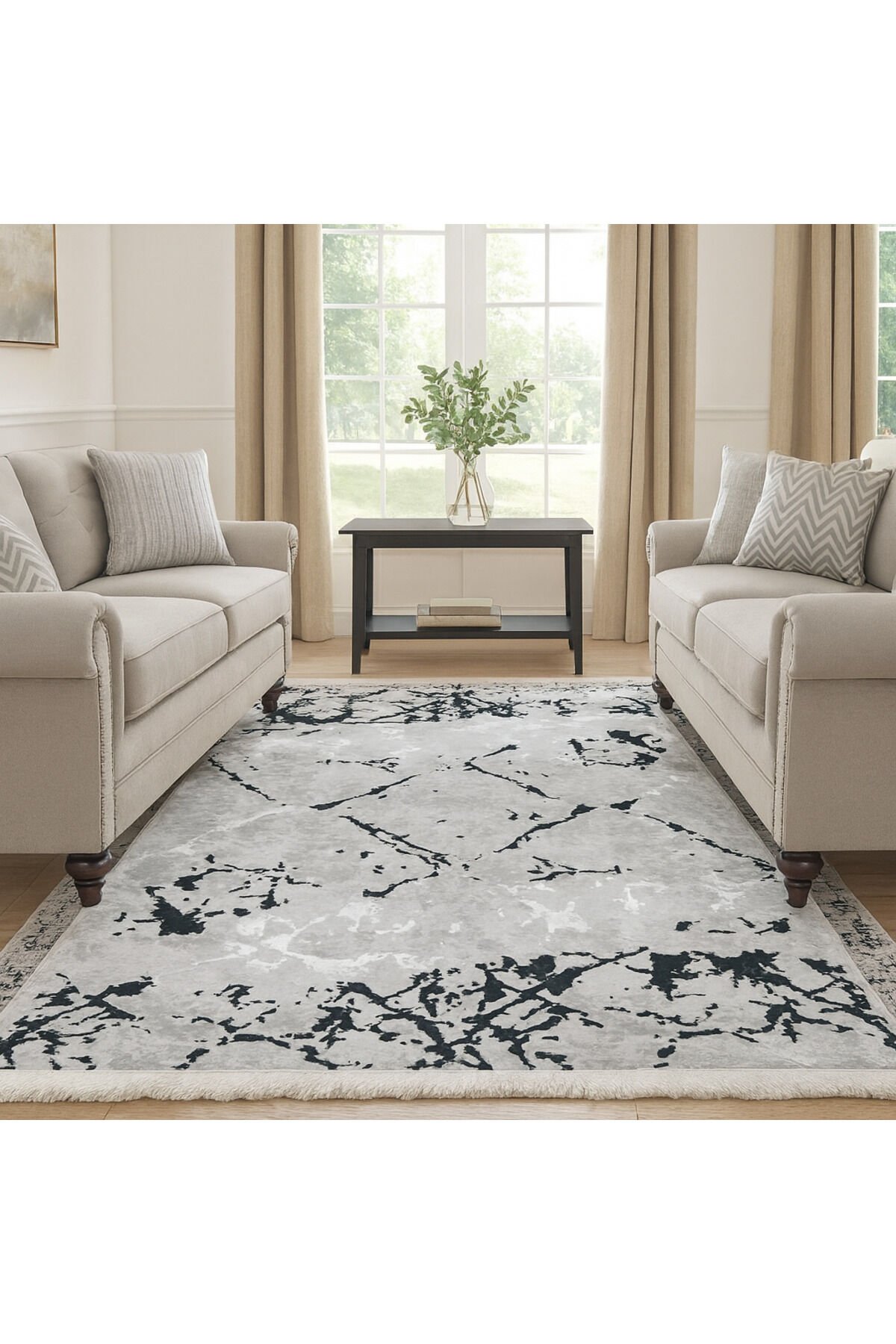 ALYA SIK DOKUMA ORTA KALINLIKTA AKRİLİK HALI Gri Si̇yah - 160 X 230