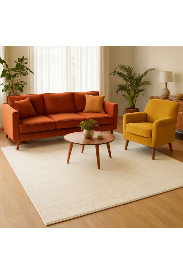 Apex Platin Yüksek Kalite Ipek Bambu Parıltılı Düz Renk Halı Premium Salon Halısı Beyaz - 300 X 400