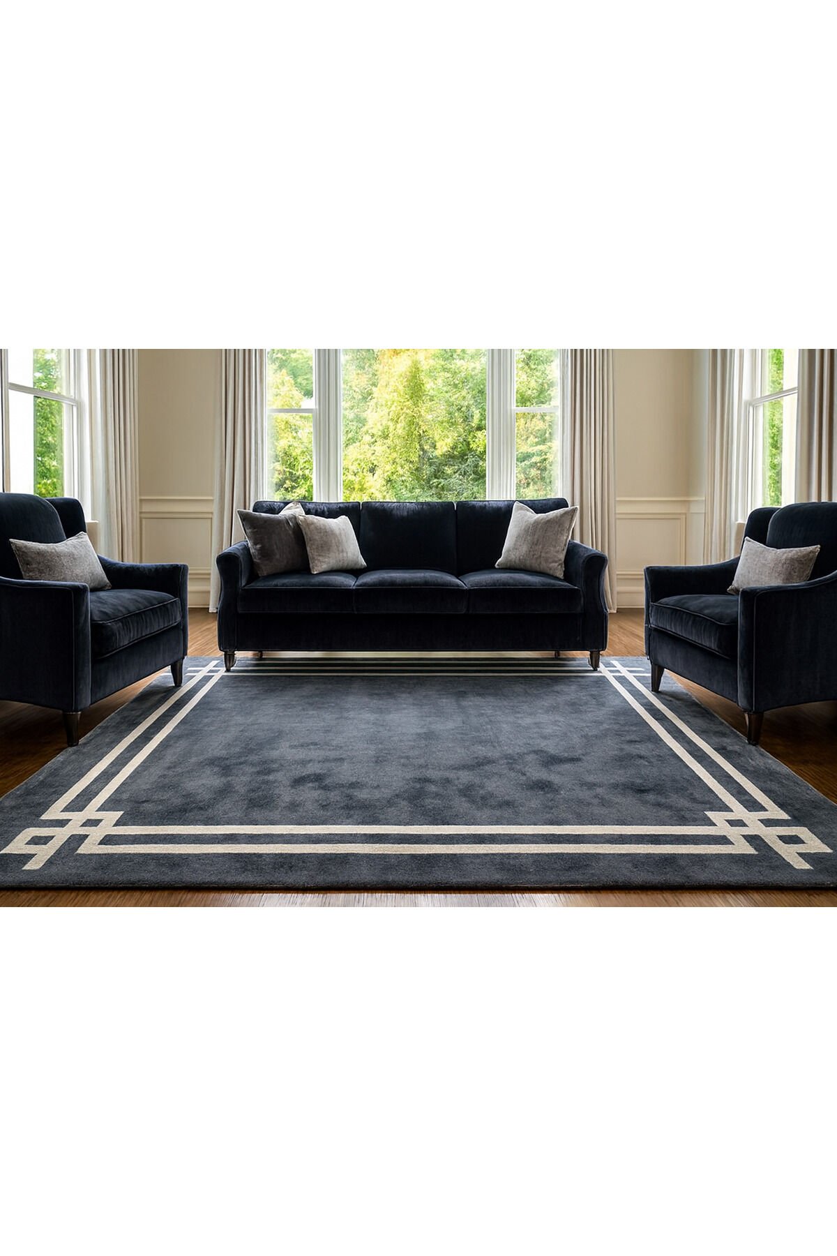 İPEK BAMBU SIK DOKUMA KALIN MUHTEŞEM PARILTILI YÜKSEK KALİTE DOKUMA PREMİUM SALON HALISI Si̇yah - 160 X 230