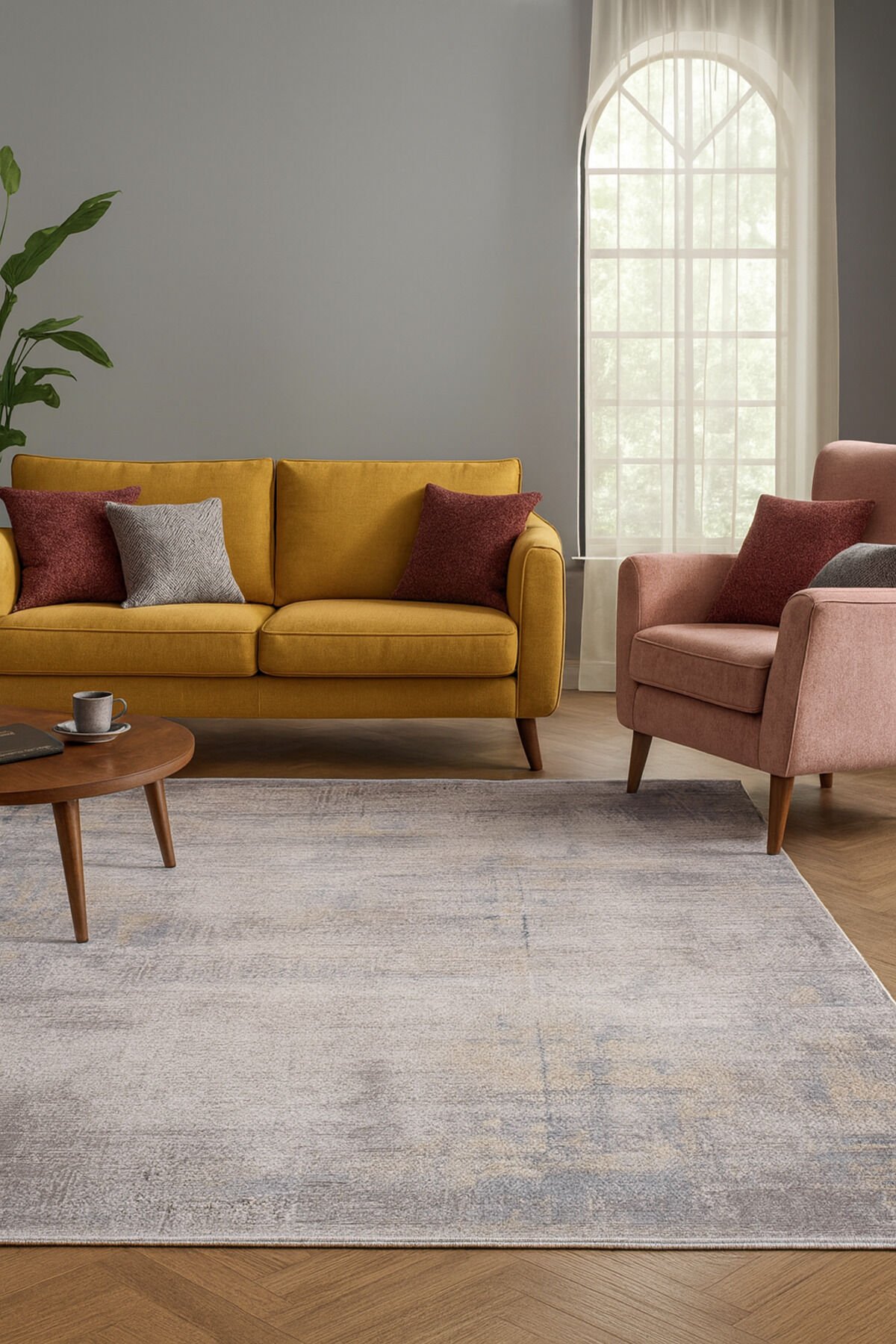 BAMBU PASTORAL KALIN GRİ MAVİ BAMBU SIK DOKUMA MUHTEŞEM HALI Gri̇ Sari̇ Mavi̇ - 160 X 230
