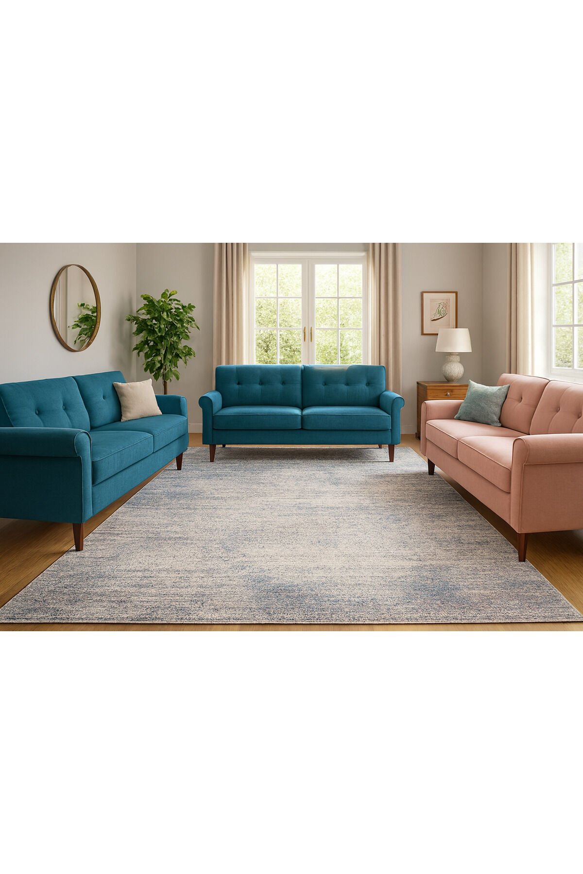 BAMBU PASTORAL KALIN GRİ MAVİ BAMBU SIK DOKUMA MUHTEŞEM HALI Gri̇ Mavi̇ - 160 X 230