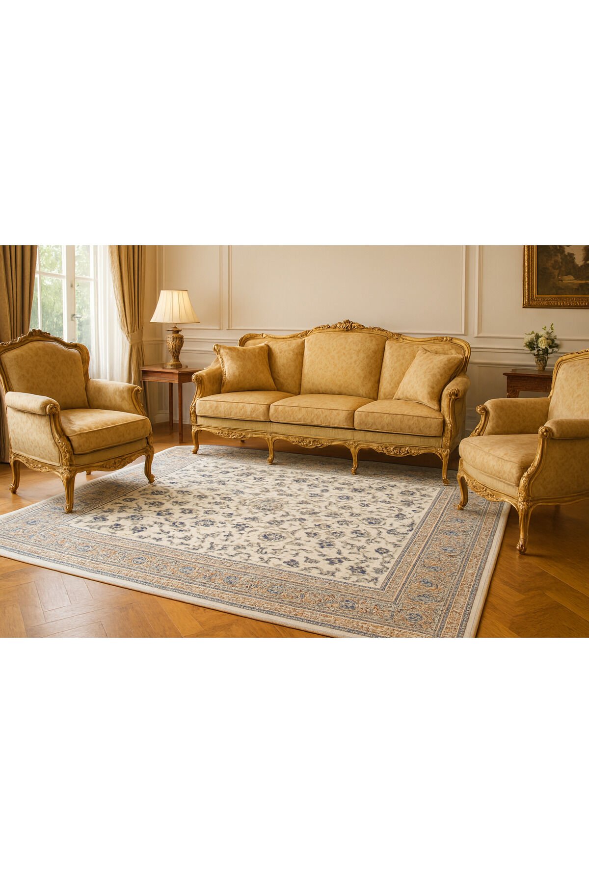 SULTAN İPEK HALI YÜKSEK KALİTE SIK DOKUMA EL EMEĞİDE OLAN İPEK SALON HALISI Krem Karışık Renk - 160 X 230