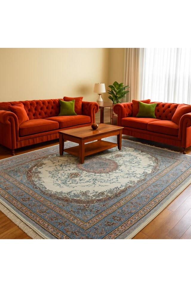 SULTAN İPEK HALI YÜKSEK KALİTE SIK DOKUMA EL EMEĞİDE OLAN İPEK SALON HALISI Mavi Karışık Renk - 160 X 230