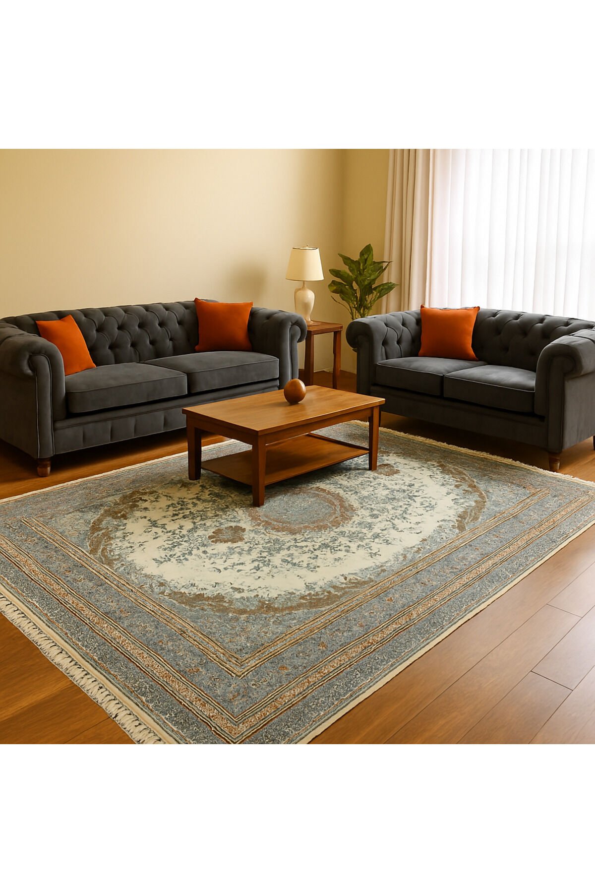 SULTAN İPEK HALI YÜKSEK KALİTE SIK DOKUMA EL EMEĞİDE OLAN İPEK SALON HALISI Mavi Karışık Renk - 160 X 230
