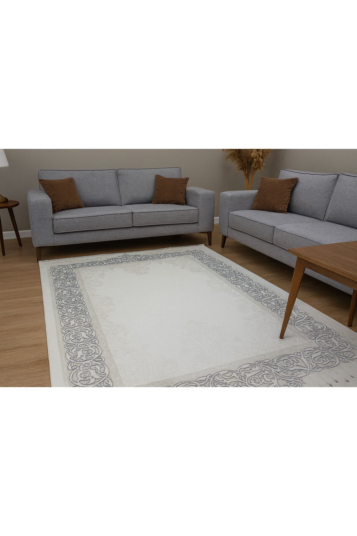 saray dalya sık dokuma kalın akrilik kayseri dokuma salonlarınızı saray gibi gösterecek halı Beyaz Gri Siyah - 160 X 230