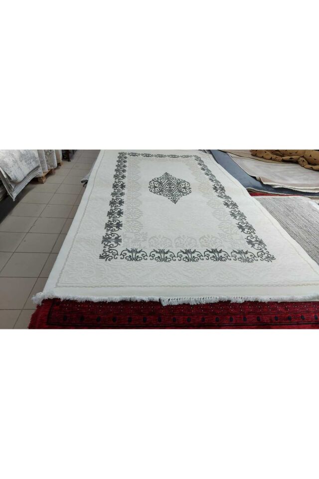 saray dalya sık dokuma kalın akrilik kayseri dokuma salonlarınızı saray gibi gösterecek halı Beyaz Gri - 200 X 290