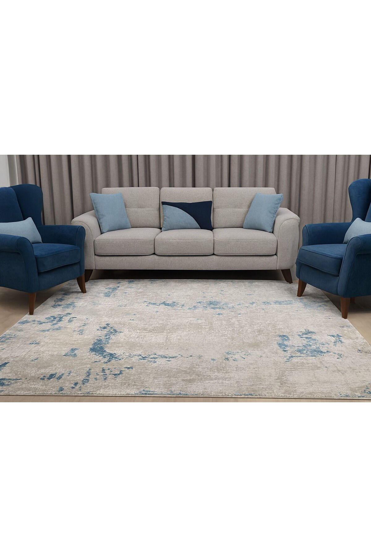 halı saray sık dokuma orta kalınlıkıta süper akrilik halı Çok Renkli (Bej Mavi) - 160 X 230