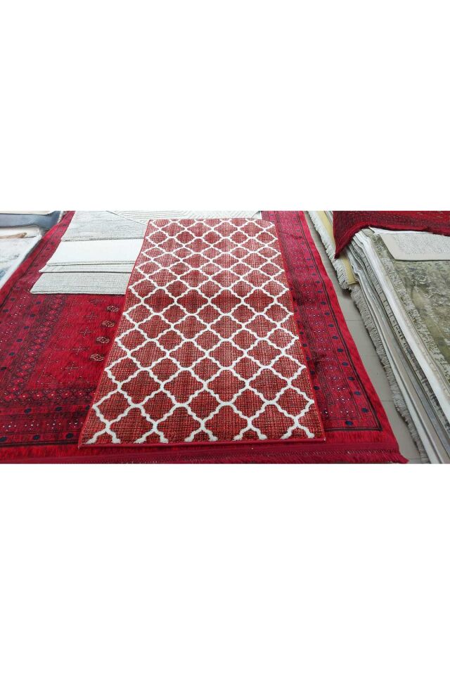 STEP SIK DOKUMA KALIN TOZ TÜY YAPMAYAN HALI YOLLUK Kirmizi - 80 X 200