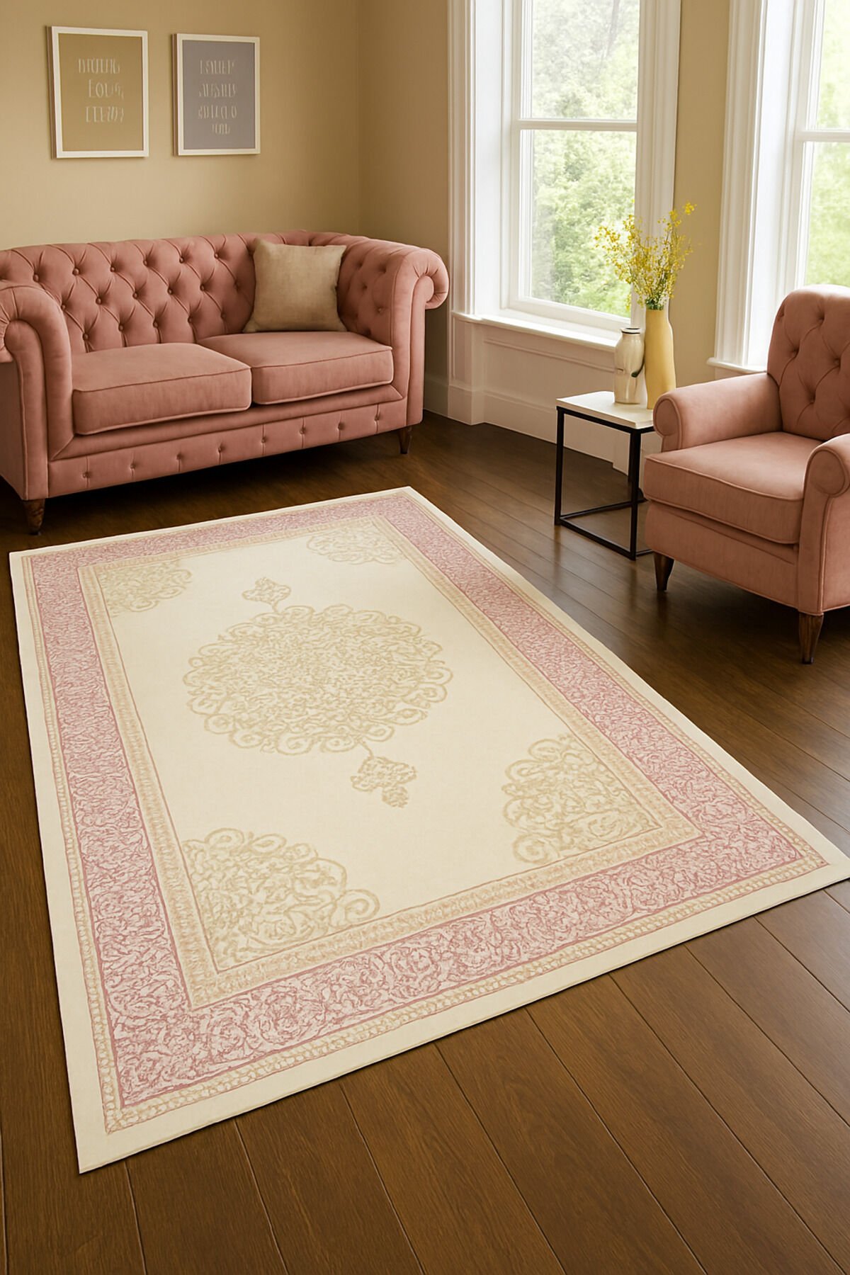 İMGE SIK DOKUMA ÇOK KALIN YÜKSEK KALİTE AKRİLİK DOKUMA HALI SALON HALISI Pembe - 200 X 290