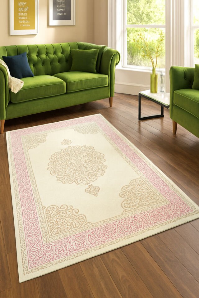 İMGE SIK DOKUMA ÇOK KALIN YÜKSEK KALİTE AKRİLİK DOKUMA HALI SALON HALISI Pembe - 200 X 290