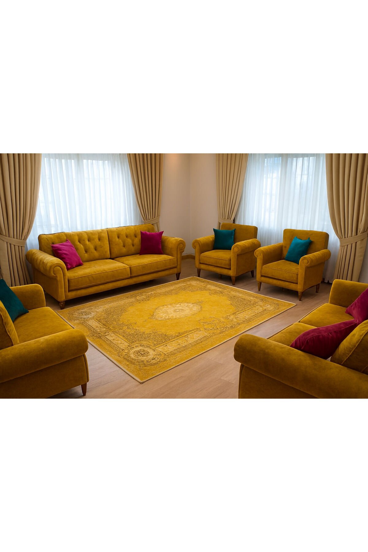 UŞAK SAF YÜN EL EMEĞİDE OLAN PATCHWORK HALI Sarı - 170 X 240