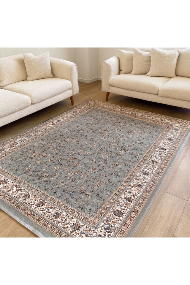 HANEDAN SIK DOKUMA  İPEK AKRİLİK PARILTILI TÜY VERMEYEN YÜKSEK KALİTE SALON HALISI ORTA KALINLIK Gri̇ - 160 X 230