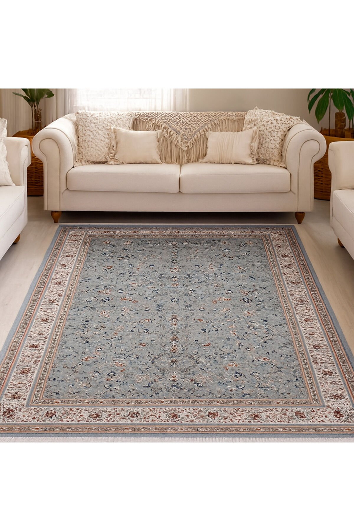 HANEDAN SIK DOKUMA  İPEK AKRİLİK PARILTILI TÜY VERMEYEN YÜKSEK KALİTE SALON HALISI ORTA KALINLIK Gri̇ - 240 X 340