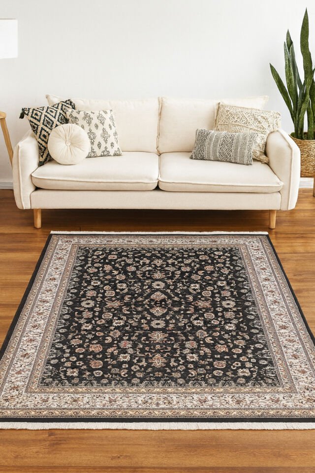 HANEDAN SIK DOKUMA İPEK AKRİLİK PARILTILI TÜY VERMEYEN YÜKSEK KALİTE SALON HALISI ORTA KALINLIKTADIR Lacivert - 160 X 230