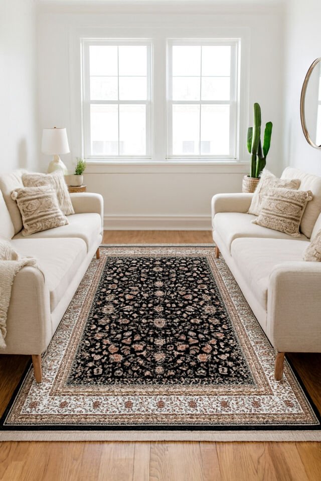 HANEDAN SIK DOKUMA İPEK AKRİLİK PARILTILI TÜY VERMEYEN YÜKSEK KALİTE SALON HALISI ORTA KALINLIKTADIR Lacivert - 160 X 230