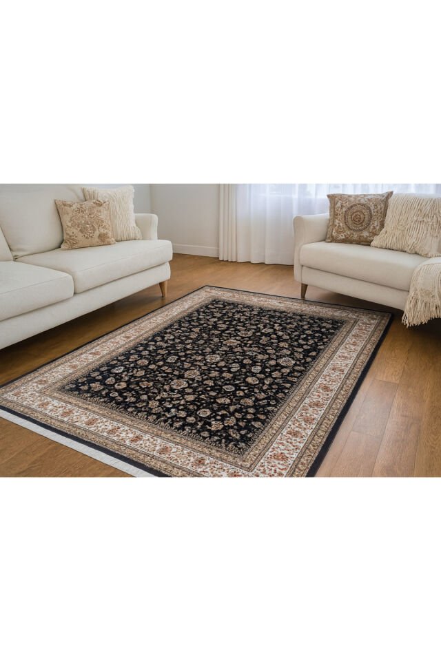 HANEDAN SIK DOKUMA İPEK AKRİLİK PARILTILI TÜY VERMEYEN YÜKSEK KALİTE SALON HALISI ORTA KALINLIKTADIR Lacivert - 160 X 230