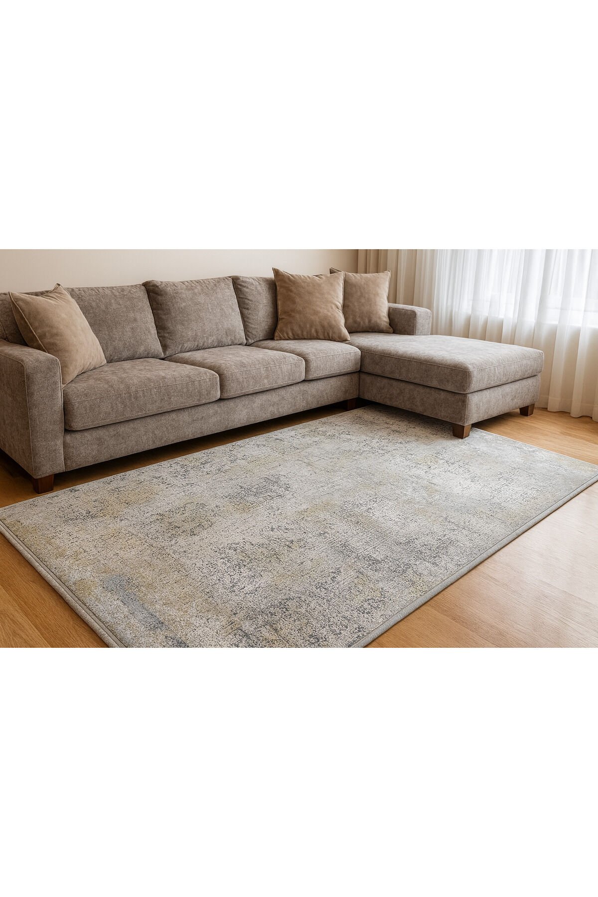 premium ipek bambu sık dokuma parıltılı muhteşem halı Gri Hardal Siyah - 160 X 230