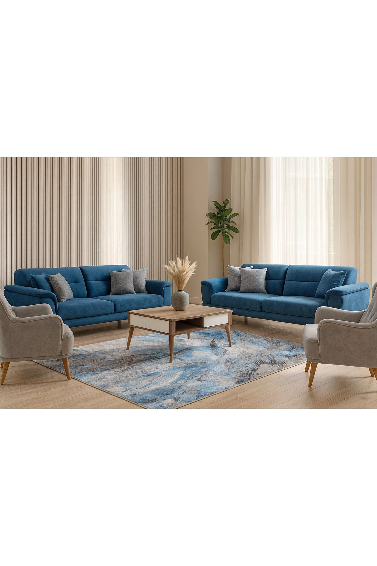 premium ipek bambu sık dokuma parıltılı muhteşem halı Gri Mavi - 160 X 230