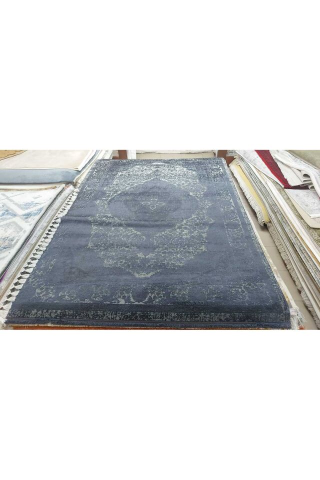 premium ipek bambu sık dokuma parıltılı muhteşem halı Siyah - 120 X 180