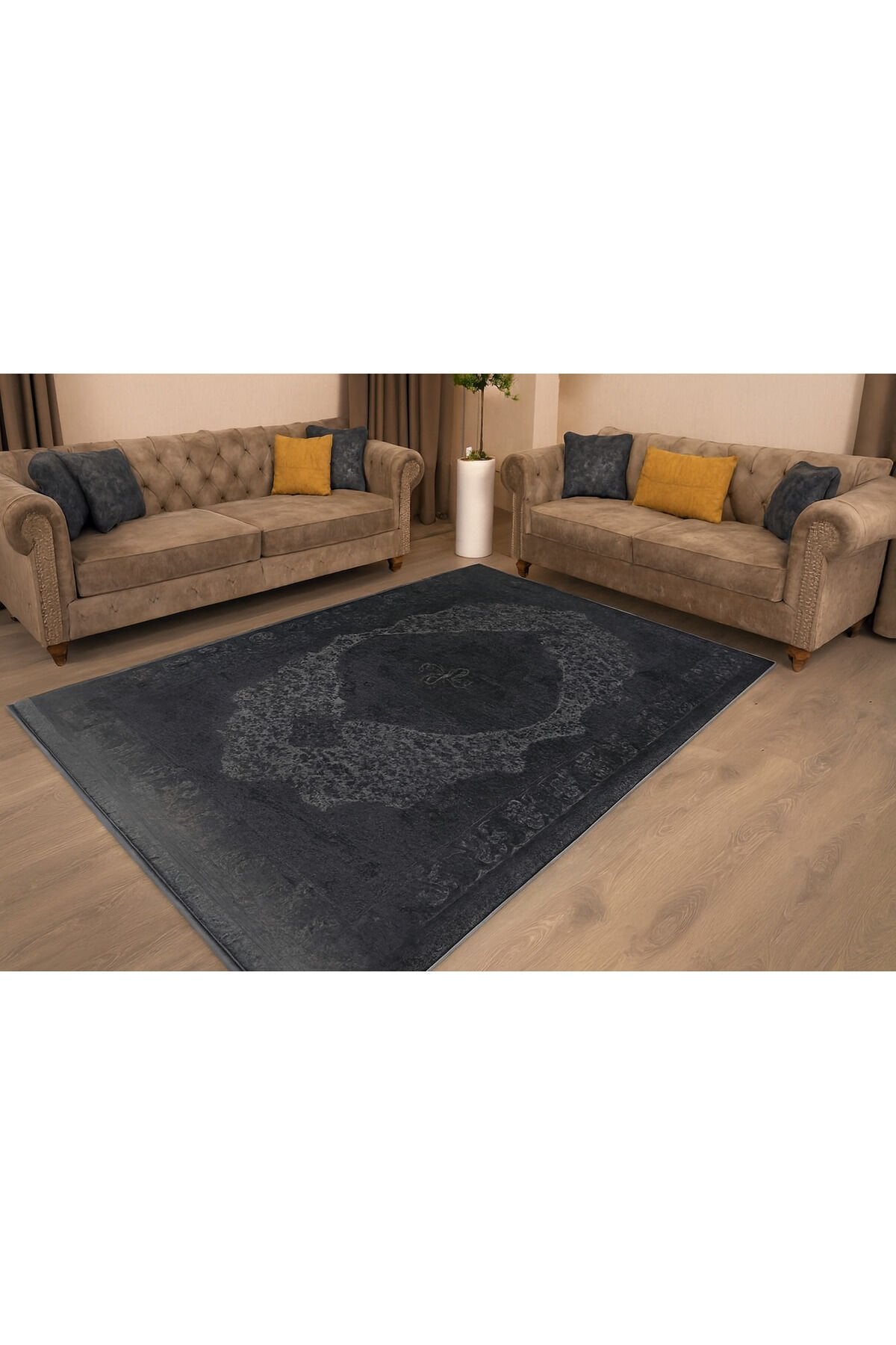 premium ipek bambu sık dokuma parıltılı muhteşem halı Siyah - 80 X 150