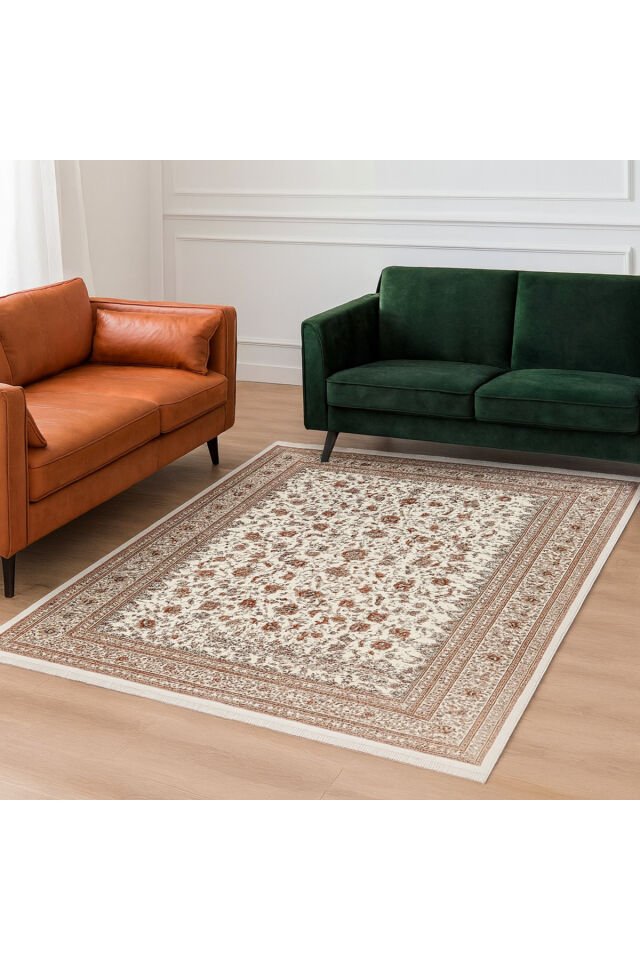 HANEDAN SIK DOKUMA İPEK AKRİLİK PARILTILI TÜY VERMEYEN YÜKSEK KALİTE SALON HALISI ORTA KALINLIKTADIR Bej Krem - 160 X 230