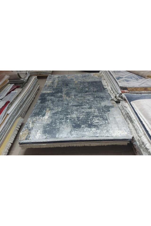premium ipek bambu sık dokuma parıltılı muhteşem halı Gri Hardal Siyah - 160 X 230