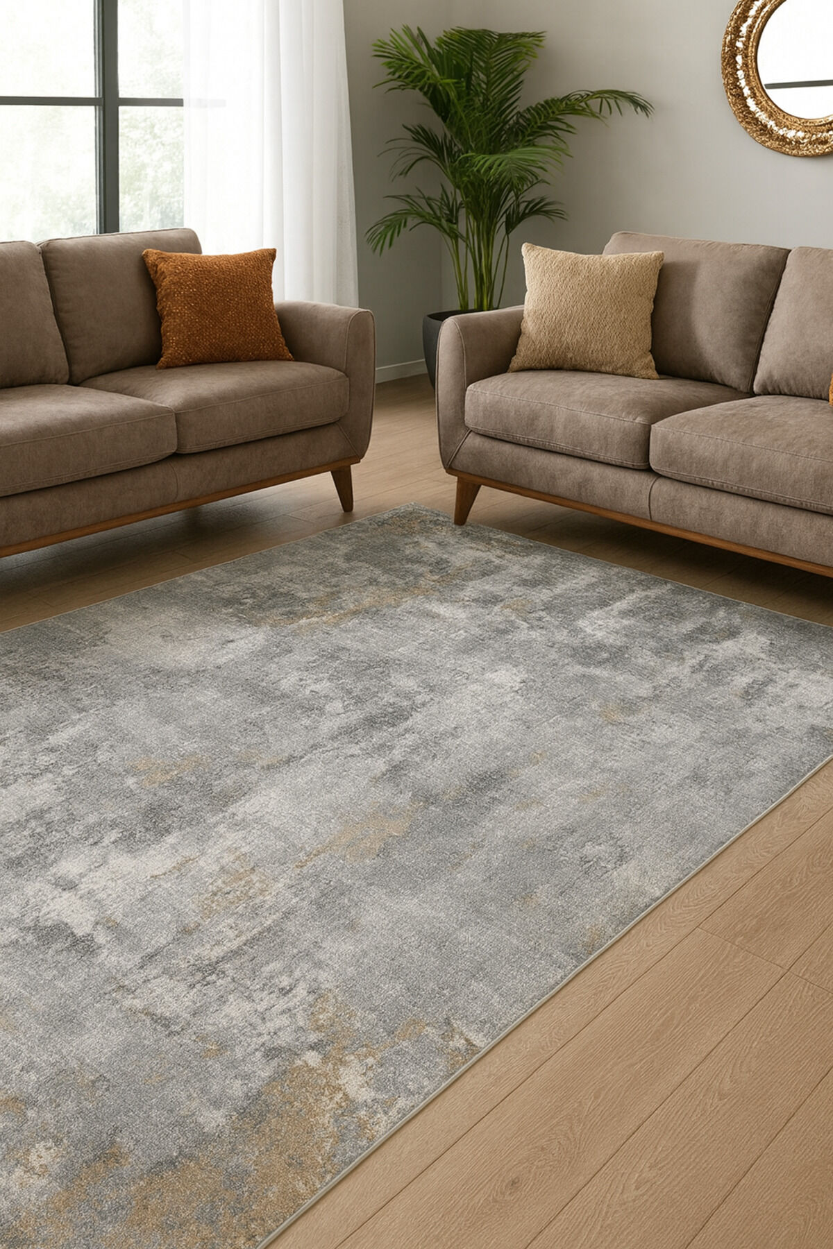 premium ipek bambu sık dokuma parıltılı muhteşem halı Gri Hardal Siyah - 160 X 230