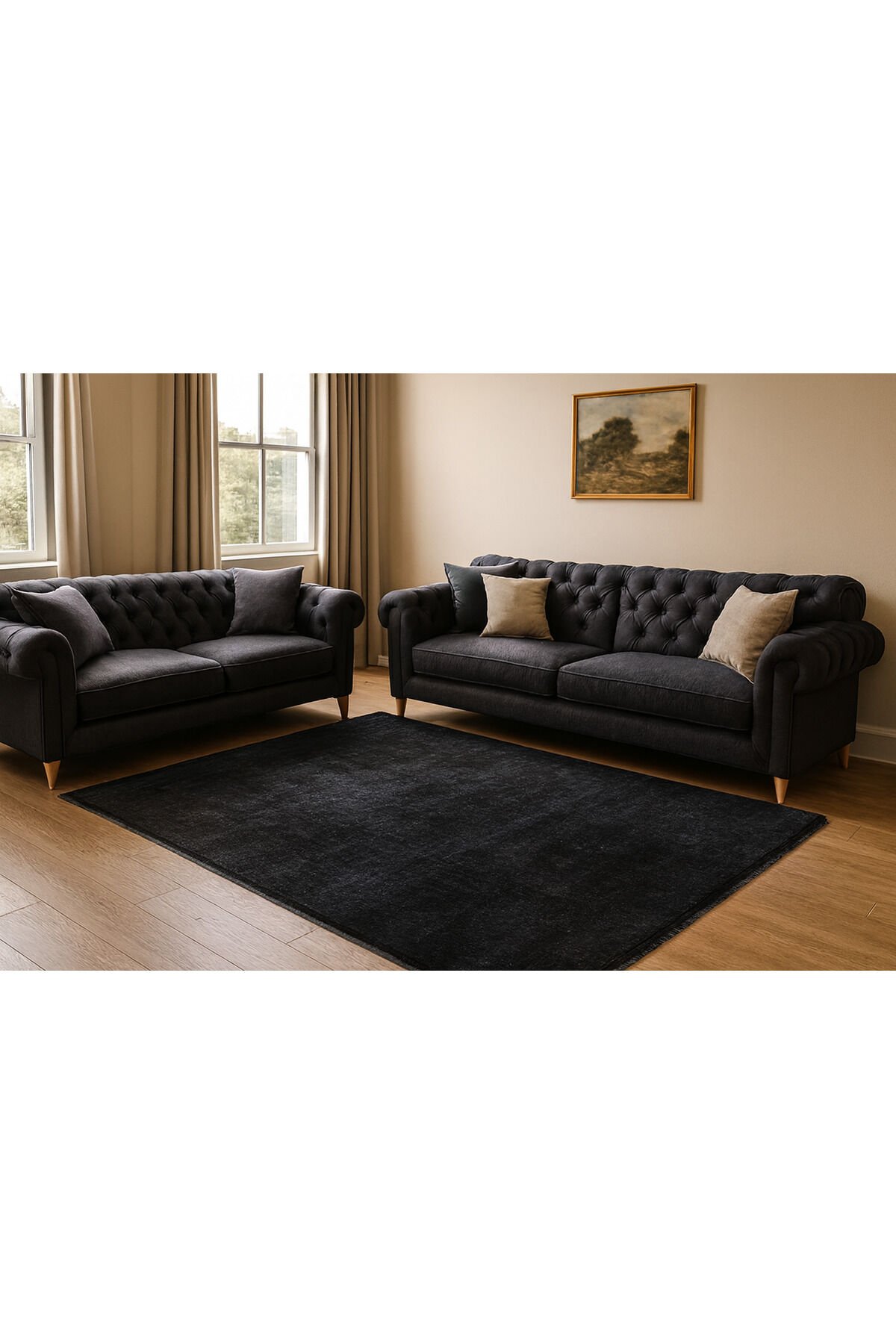 premium ipek bambu sık dokuma parıltılı muhteşem halı Siyah - 160 X 230