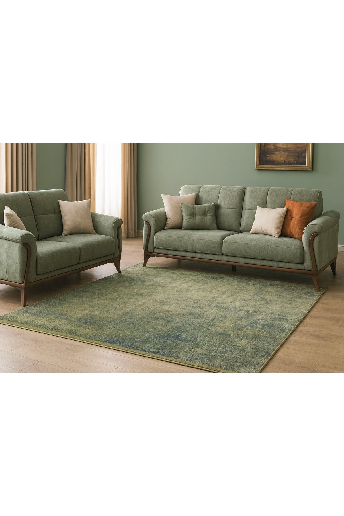 premium ipek bambu sık dokuma parıltılı muhteşem halı Yeşil - 160 X 230