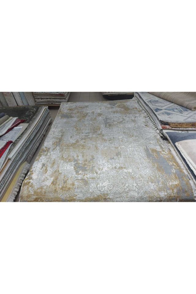 premium ipek bambu sık dokuma parıltılı muhteşem halı Gri Hardal - 160 X 230