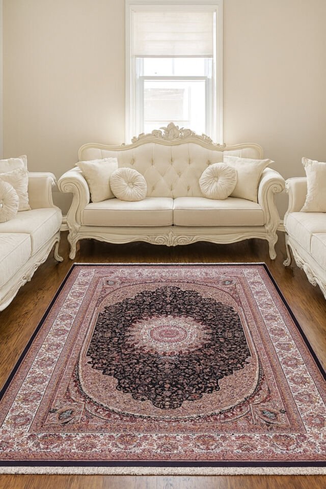 HANEDAN SIK DOKUMA İPEK AKRİLİK PARILTILI TÜY VERMEYEN YÜKSEK KALİTE SALON HALISI ORTA KALINLIKTADIR Kırmızı - 240 X 340