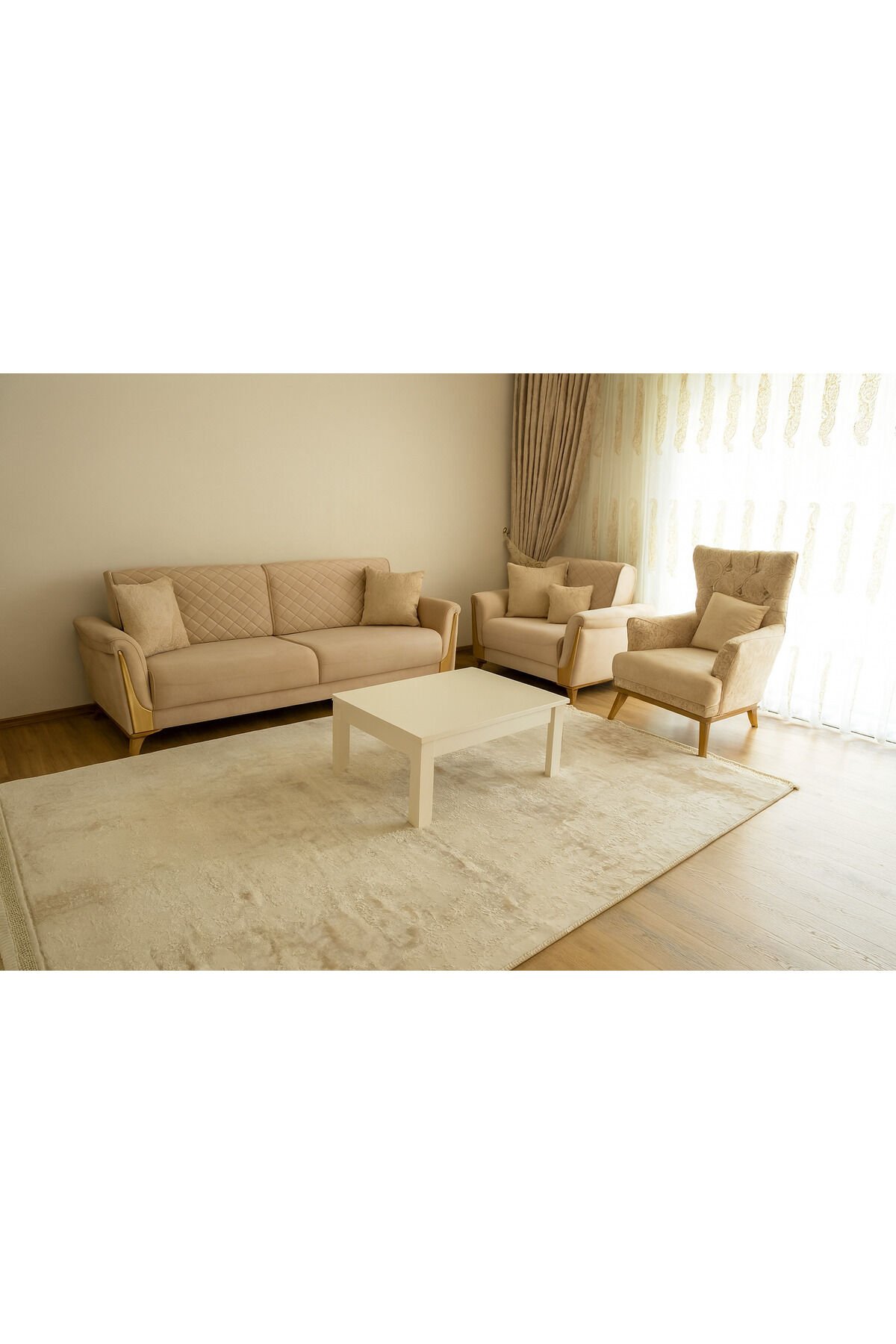 premium ipek bambu sık dokuma parıltılı muhteşem halı Ekru - 100 X 300