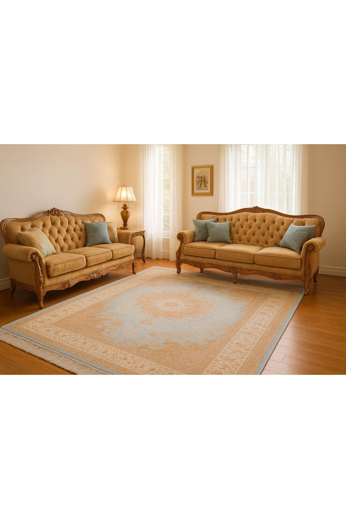 Hanedan ipek akrilik sık yüksek kalite dokuma salon halısı Mavi Kahve - 150 X 230