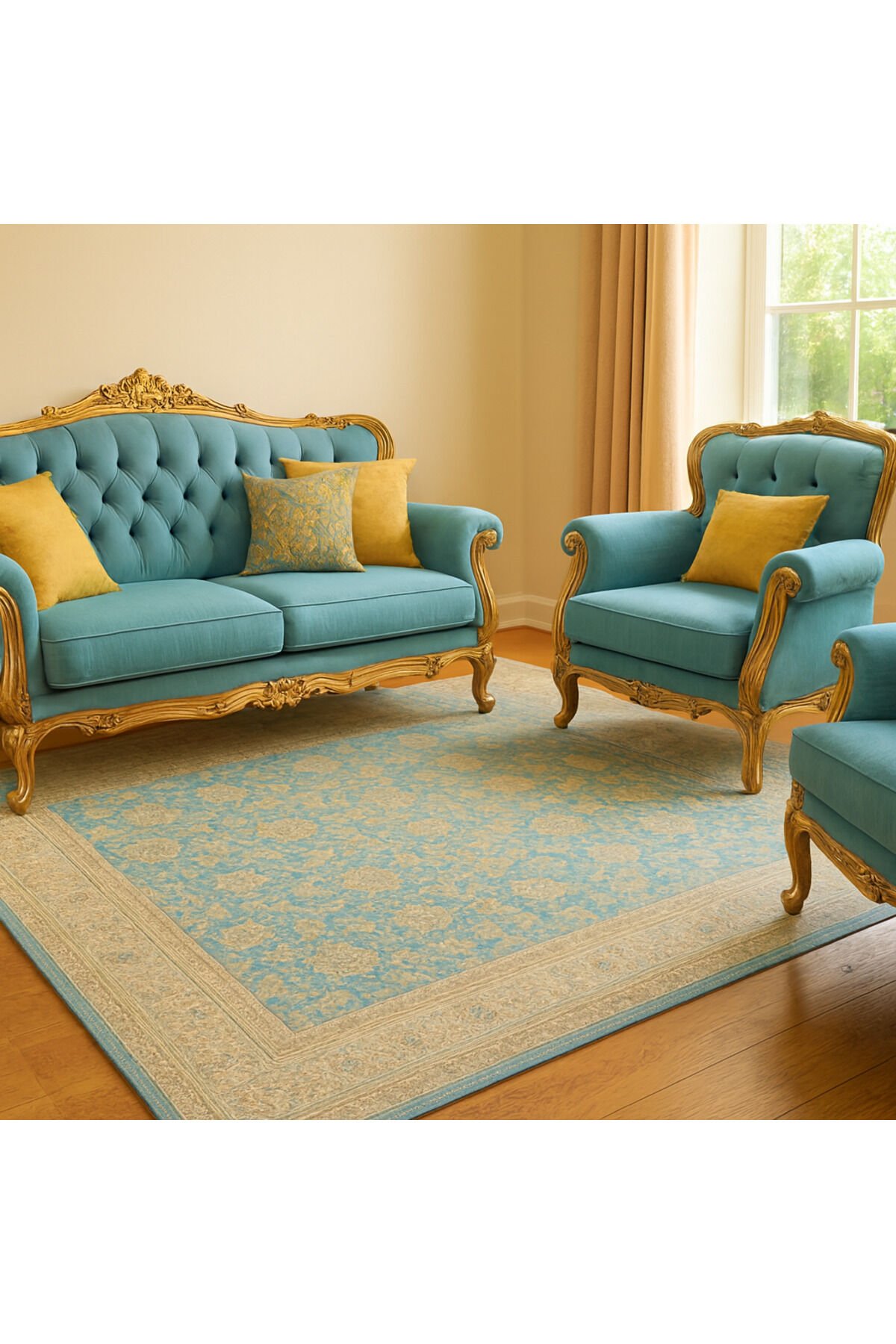 Hanedan ipek akrilik sık yüksek kalite dokuma salon halısı Mavi - 150 X 230