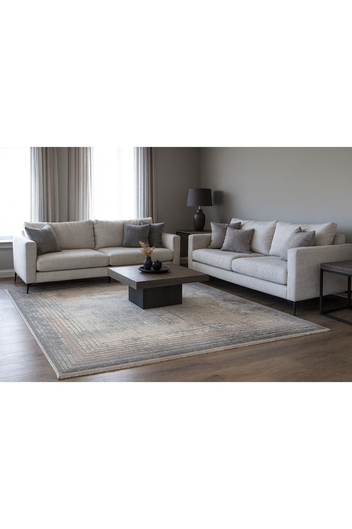HALI SARAY SIK DOKUMA ORTA KALINLIKTA TOZ YAPMAYAN AKRİLİK HALI Gri̇ - 160 X 230
