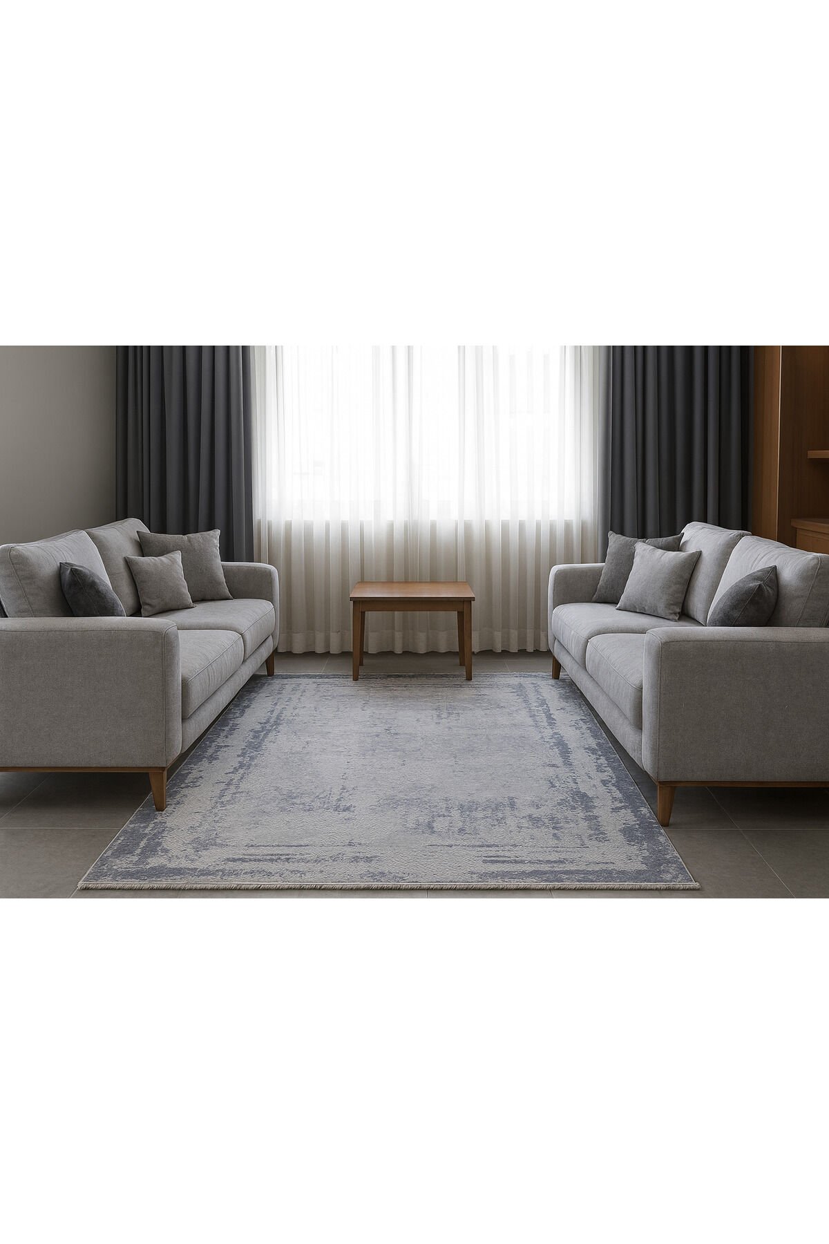 HALI SARAY SIK DOKUMA ORTA KALINLIKTA TOZ YAPMAYAN AKRİLİK HALI Gri̇ - 160 X 230