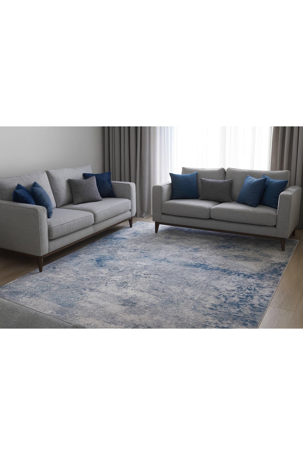 HALI SARAY SIK DOKUMA ORTA KALINLIKTA TOZ YAPMAYAN AKRİLİK HALI Gri̇ Mavi - 160 X 230