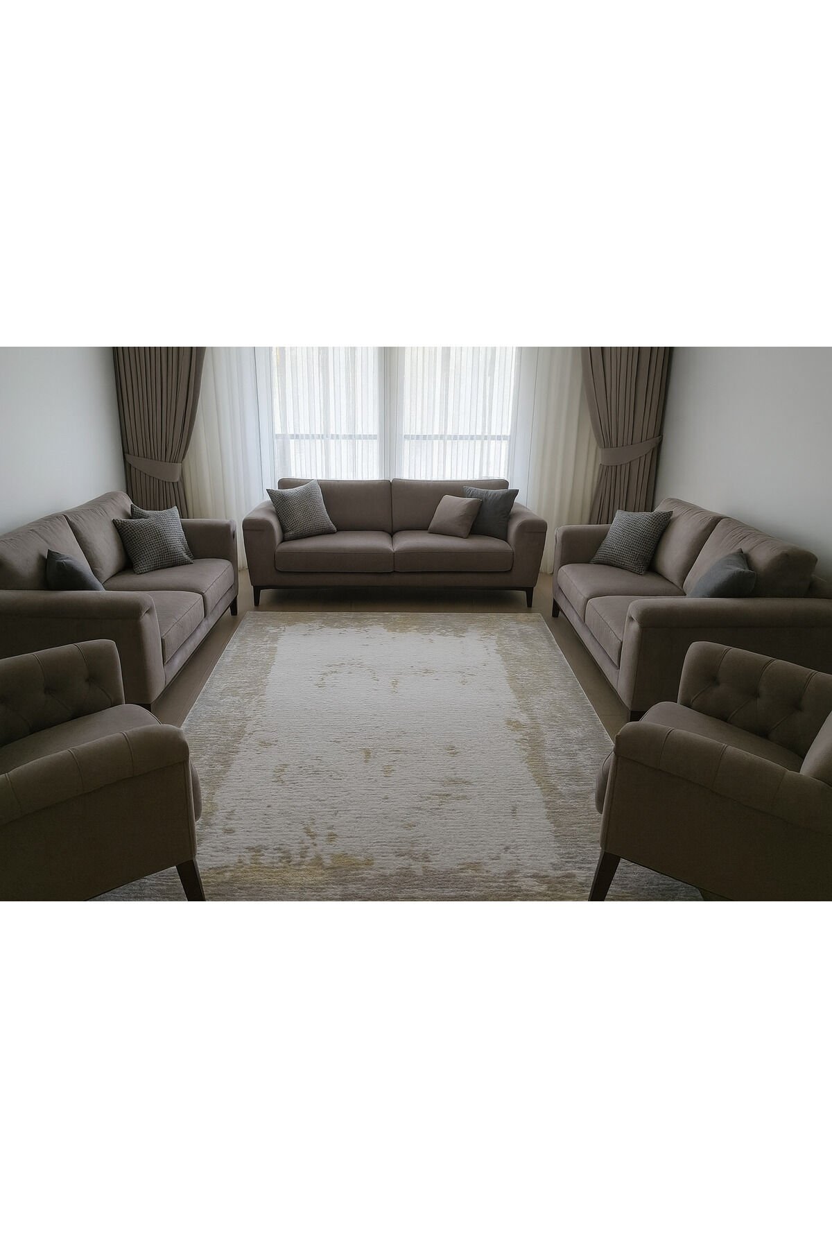 HALI SARAY SIK DOKUMA ORTA KALINLIKTA TOZ YAPMAYAN AKRİLİK HALI Krem Hardal - 160 X 230