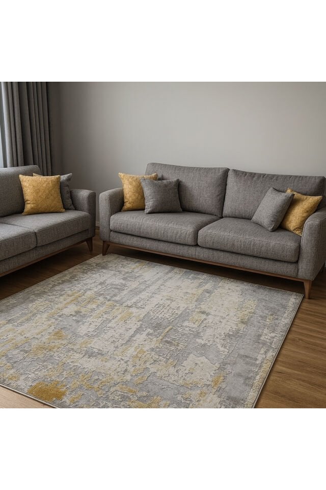 HALI SARAY SIK DOKUMA ORTA KALINLIKTA TOZ YAPMAYAN AKRİLİK HALI Gri̇ - 160 X 230