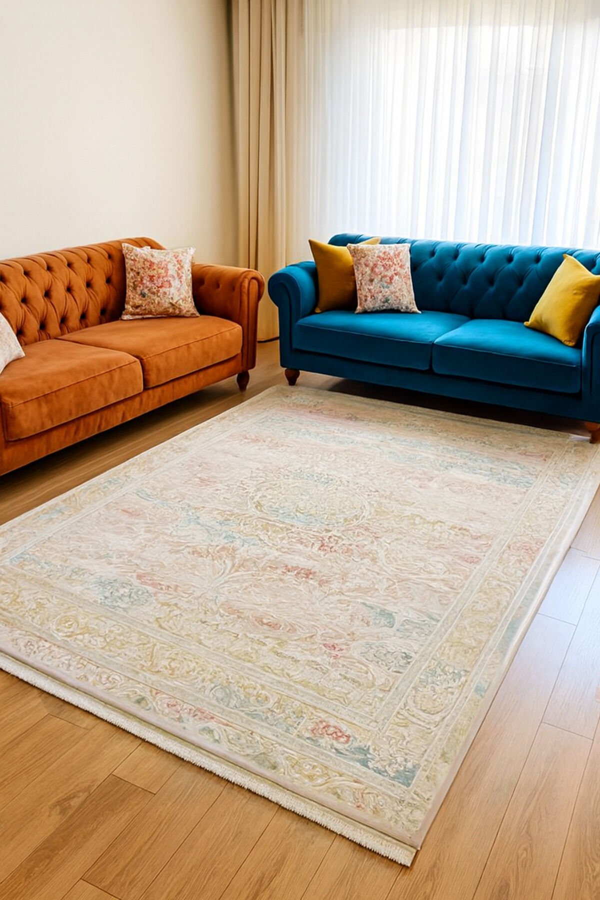 sera sık dokuma orta kalınlıkta akrilik halı Krem Karışık Renkli - 160 X 230
