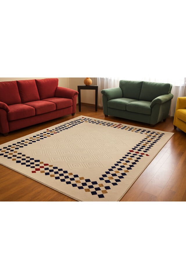 sera sık dokuma orta kalınlıkta akrilik halı Krem - 160 X 230