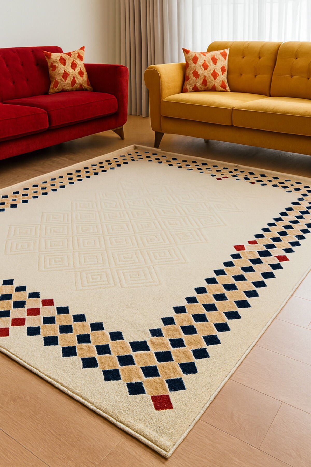 sera sık dokuma orta kalınlıkta akrilik halı Krem - 160 X 230