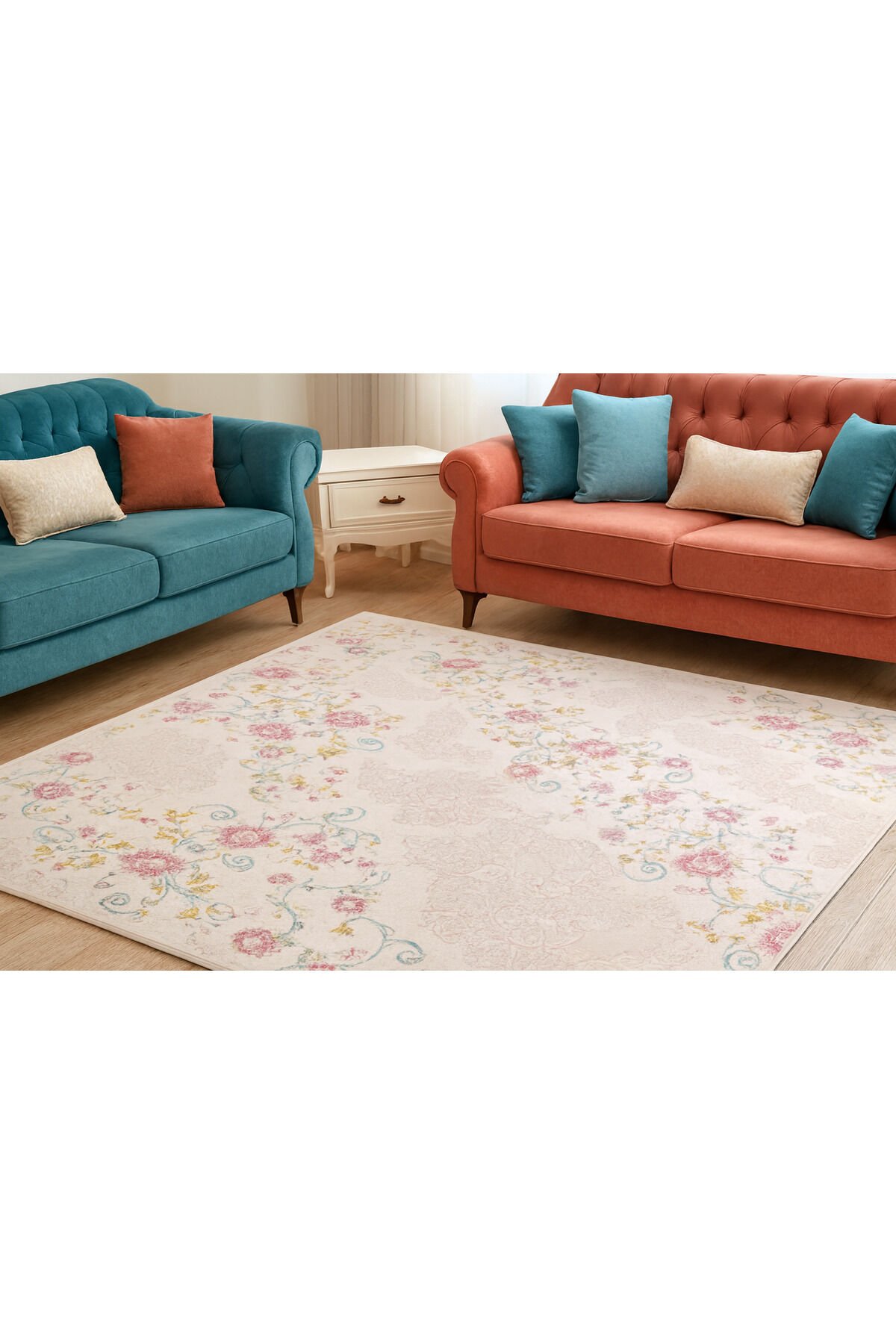 sera sık dokuma orta kalınlıkta akrilik halı Krem - 160 X 230