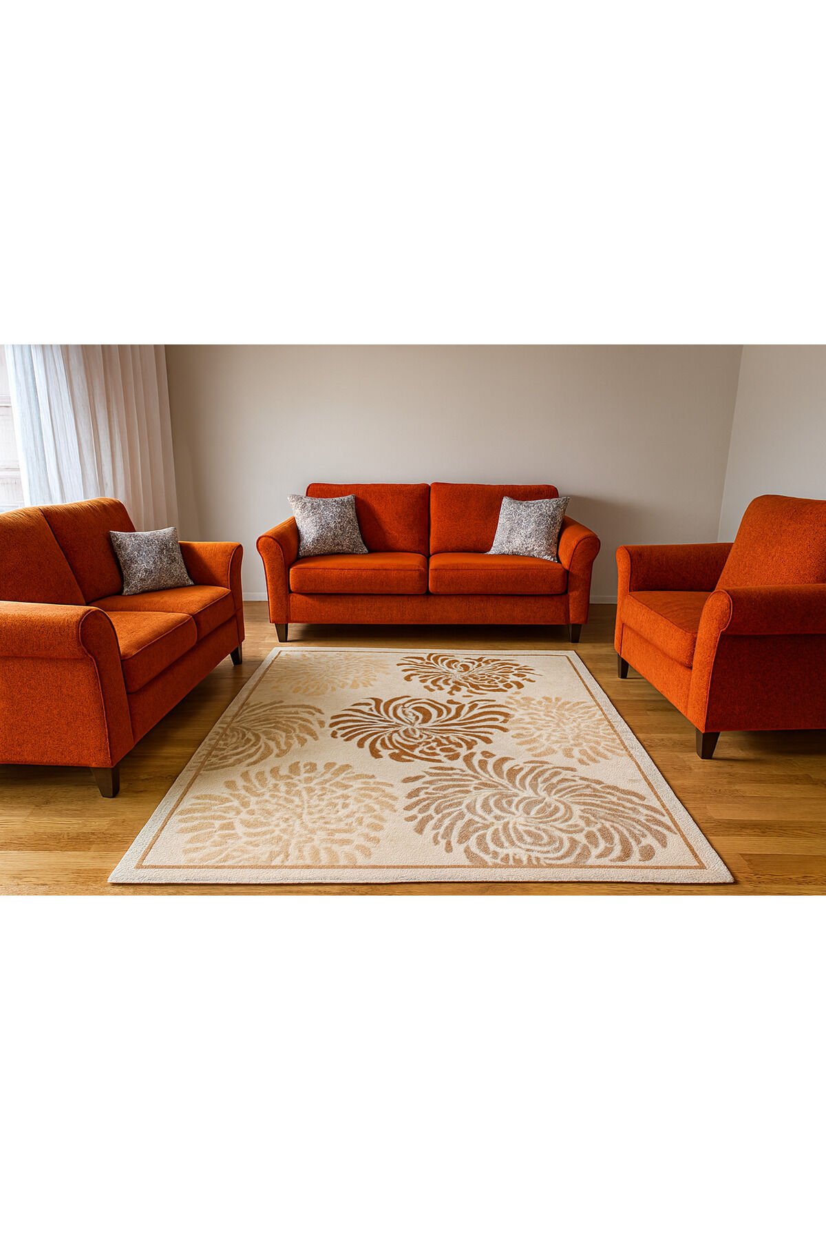 sera sık dokuma orta kalınlıkta akrilik halı Krem - 160 X 230