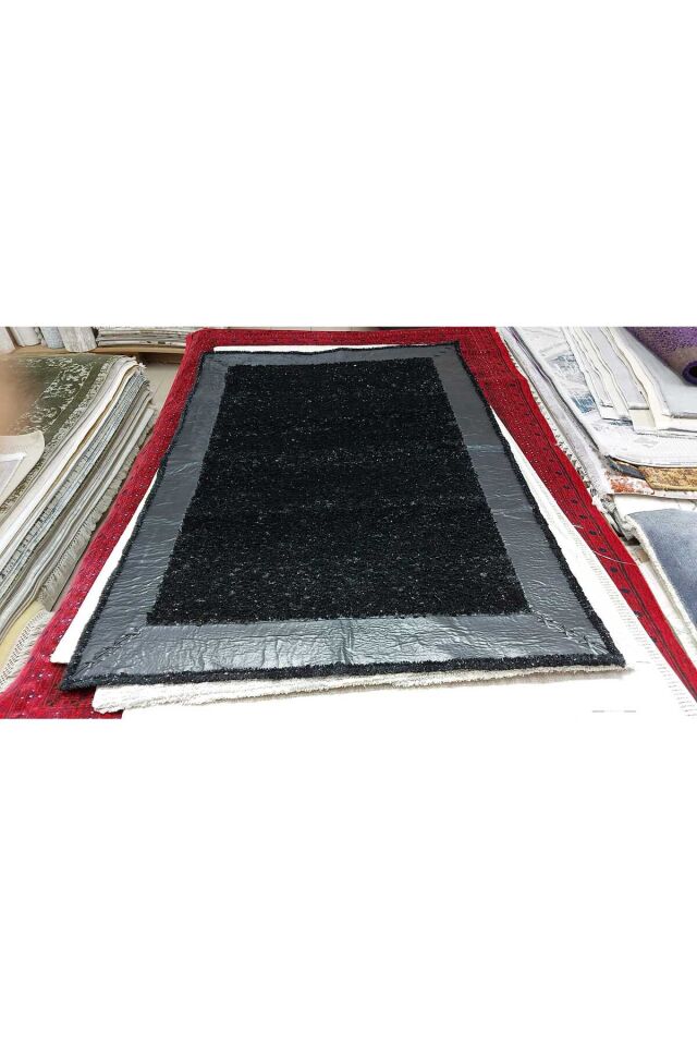 saray simli peluş tüylü toz tüy yapmayan yumuşacık peluş halı Siyah - 120 X 180