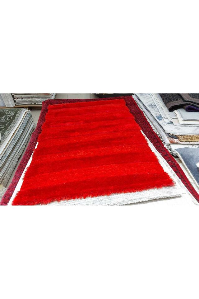 saray simli peluş tüylü toz tüy yapmayan yumuşacık peluş halı Kırmızı - 120 X 180