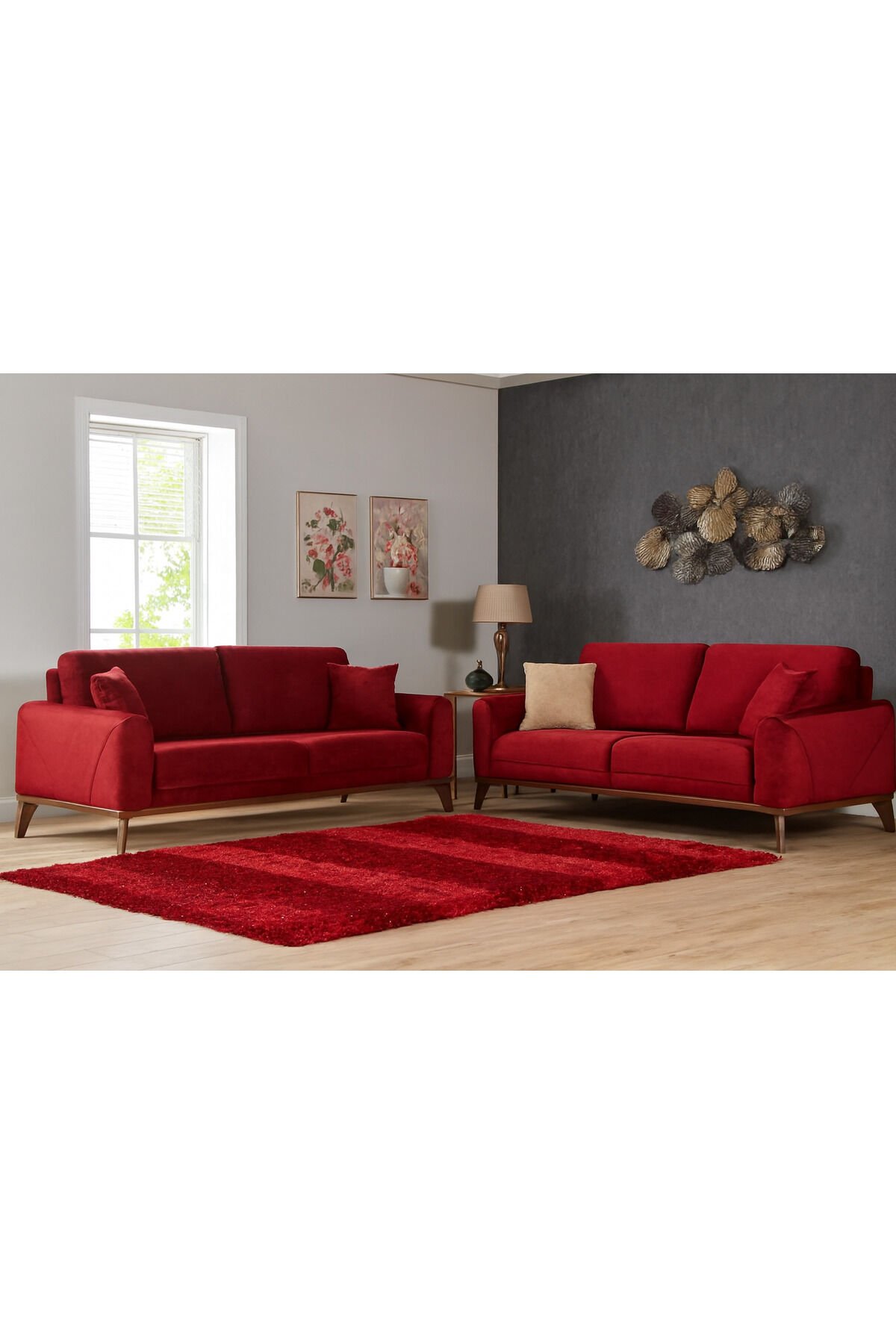 saray simli peluş tüylü toz tüy yapmayan yumuşacık peluş halı Kırmızı - 120 X 180