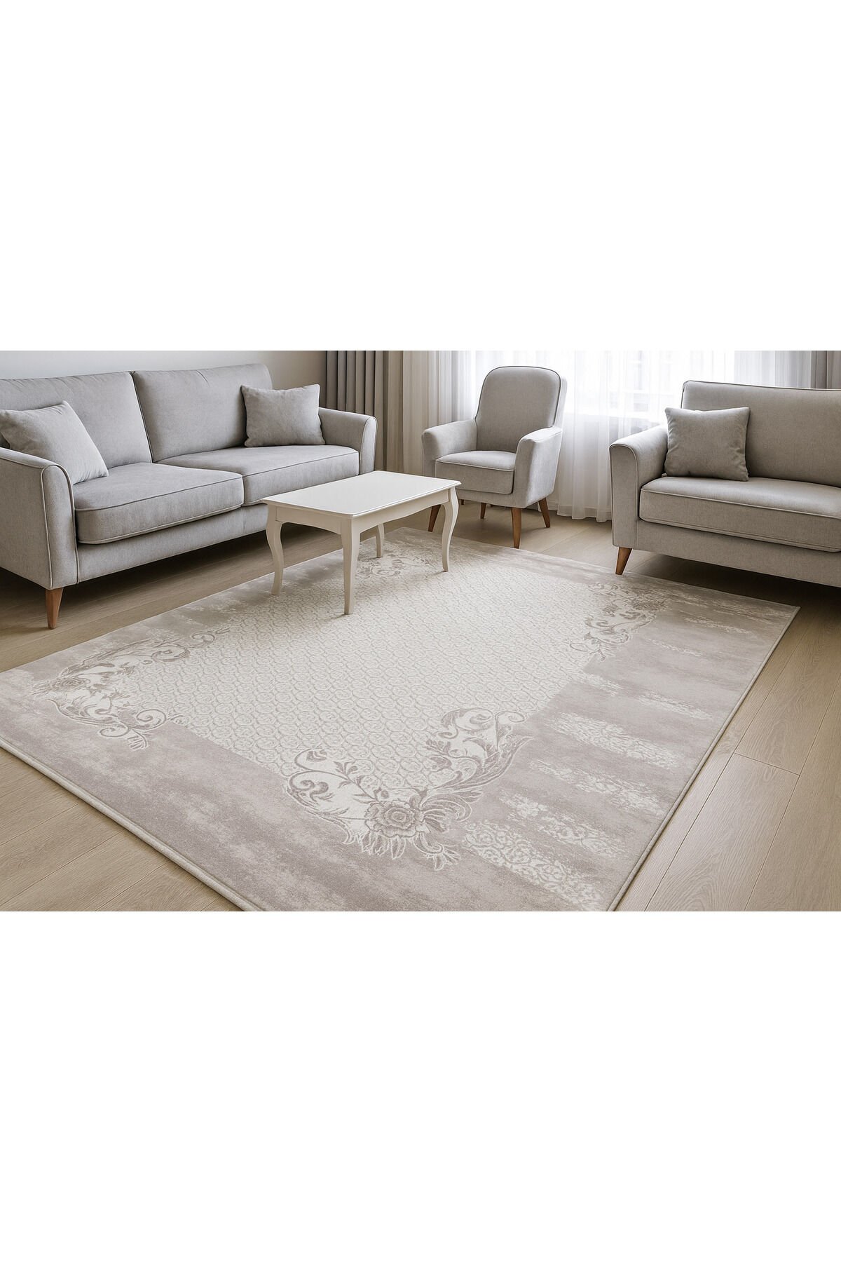 SÜPER SALON HALILARI ORTA KALINLIKTA  TOZ TÜY YOK TEMİZLİĞİ KOLAY AKRİLİK HALILAR Kahve Krem - 200 X 290